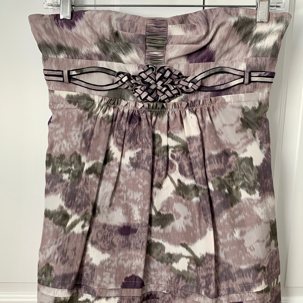 BCBG MAXAZRIA Purple Printed Strapless Dress